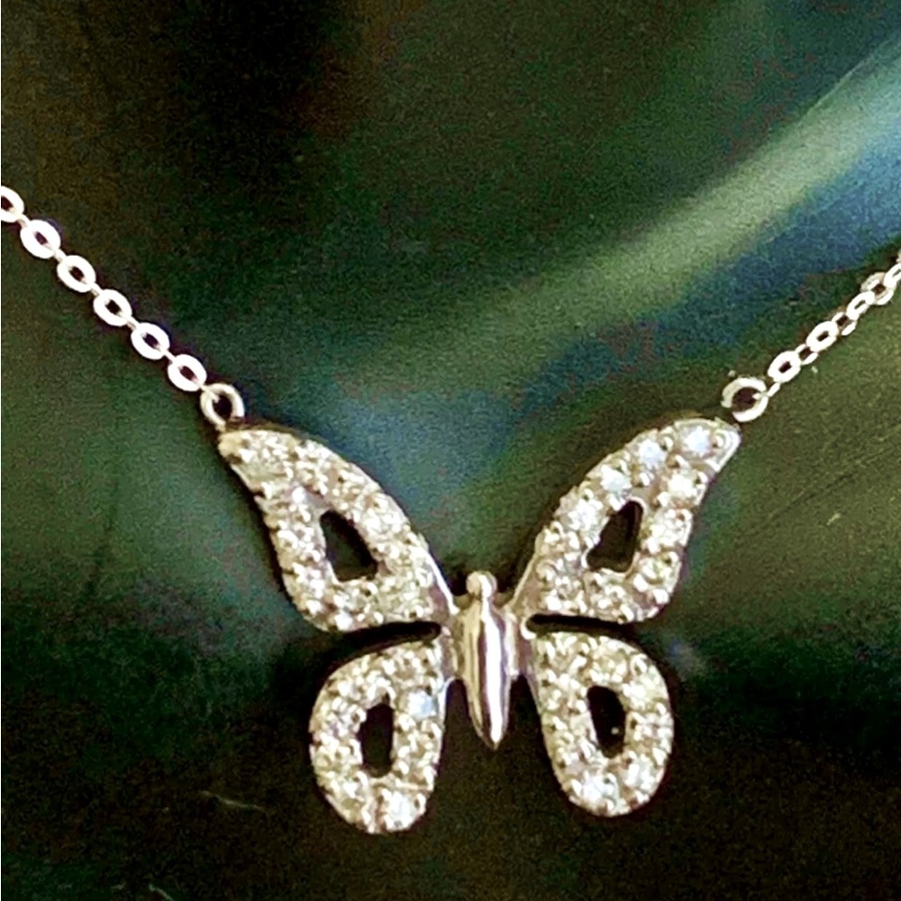 Genuine 14k white gold Diamond butterfly necklace